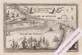 PATRAS, Kupferstichplan mit Golf v.Patras u. Lepante